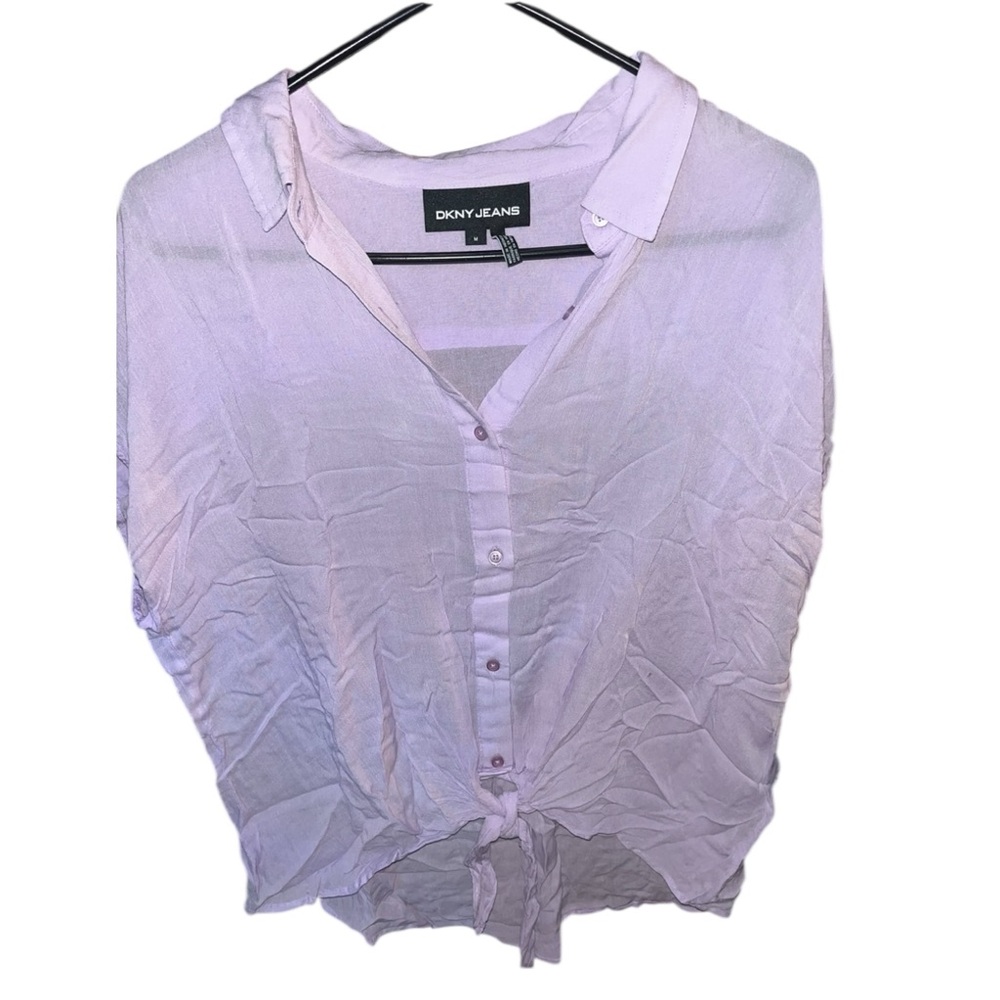 2/$20 🩷 DKNY Jeans Women’s Drop Sleeve Tie Front Buttoned Top SIZE MEDIUM PURPLE